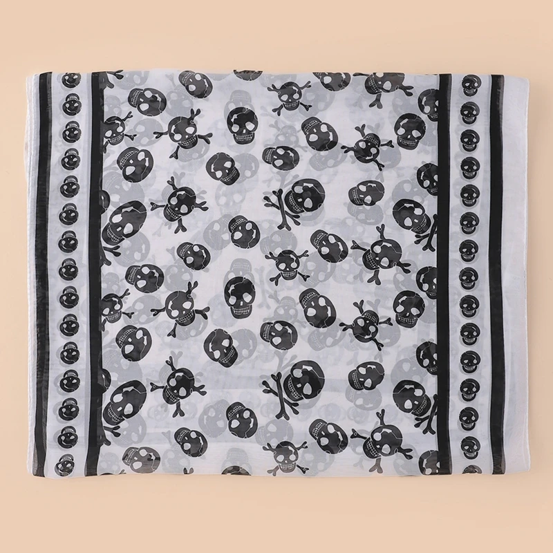 Шифоновый шарф в виде черепа 160*50 см с геометрическим принтом модный уличный