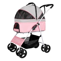 pet stroller 4 wheels foldable traveling lightweight carriage for small medium size dogs cats rabbit with storage basket