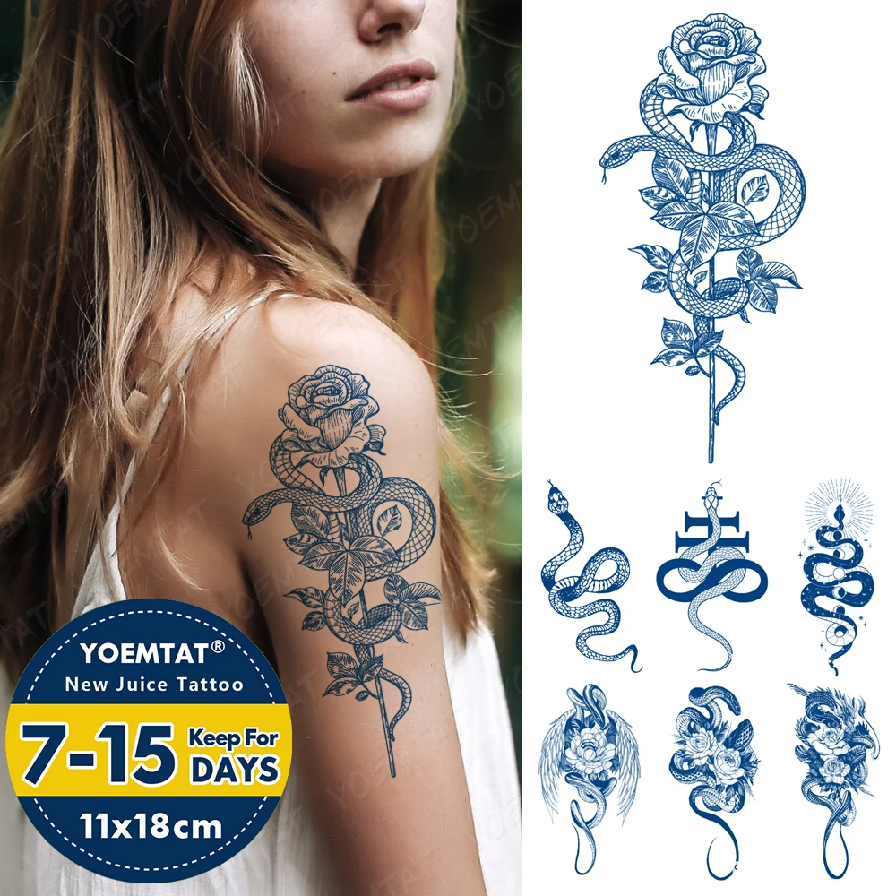 

Semi-Permanent Juice Lasting Ink Waterproof Temporary Tattoo Sticker Snake Rose Genipin Herbal Tattoos Women Body Art Fake Tatto