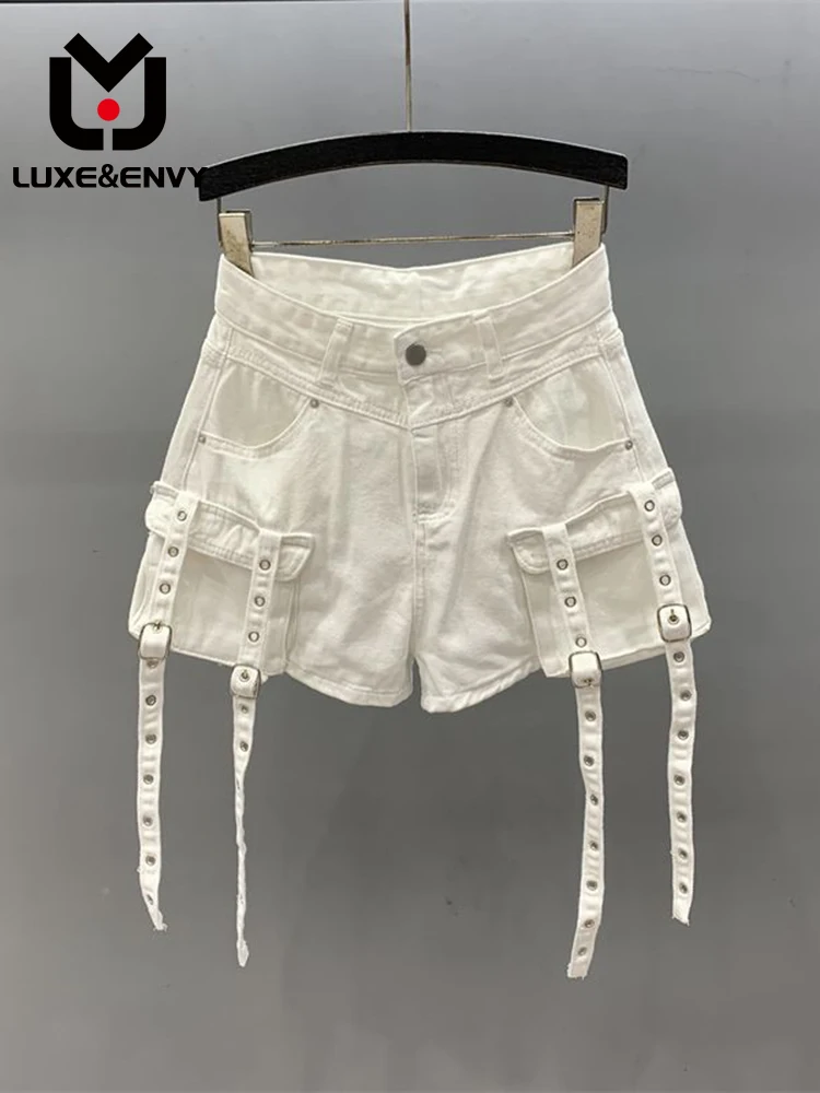 

Джинсовые шорты люкс & ENVY с завышенной талией для женщин, модные облегающие трапециевидные брюки с широкими штанинами для работы, лето 2023