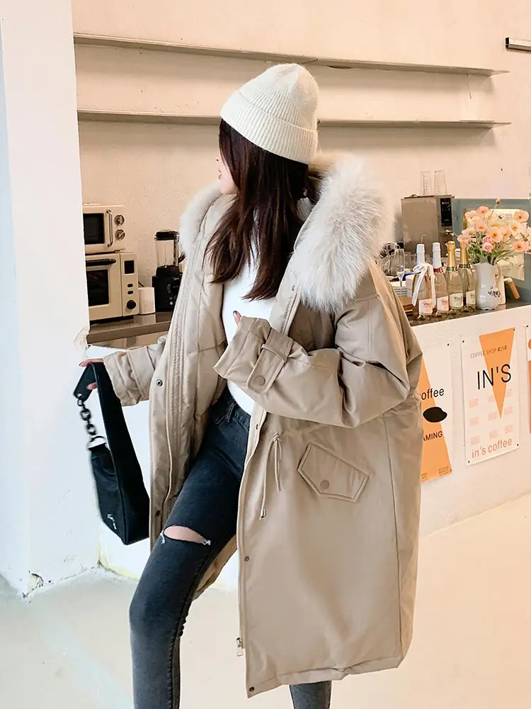 Vielleicht 2022 New Fashion Warm Autumn Winter Fur Hooded Women Parkas Causal Pocket Long Women Jacket And Coat Winter Outwear