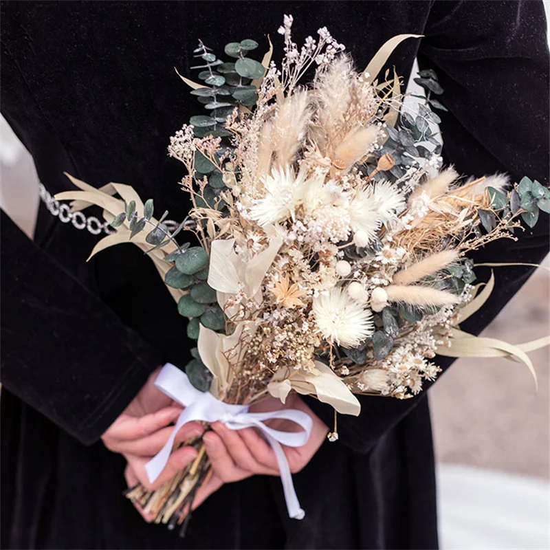 

Dried Flowers Wedding Bouquets for Bride Fleur Mariag Wedding Bridesmaid Bouquet Eucalyptus Vase Arrangement Bohe Home Decor