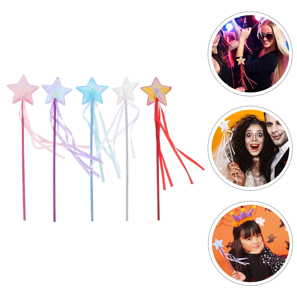 

5 Pcs Princess Stick Star Fairy Wands Kids Costumes Party Supplies Children Toy Ab Cloth Tassel Cosplay Prop Clothing