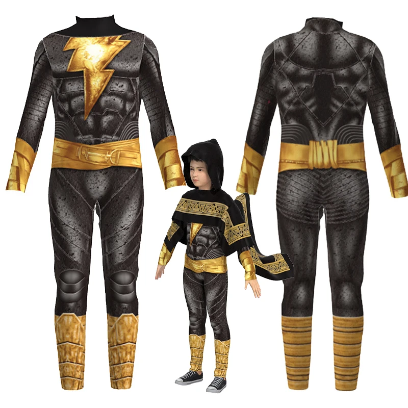 

Anime Black Adam Cosplay Adult Child Jumpsuit Cloak Halloween Costumes Men Kid Bodysuit Hooded Cape Halloween Set
