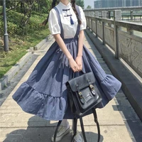 midi skirt for women 2022 summer japanese style kawaii lolita skirt 90s teens soft girl high waist ruffles suspender skirts rok