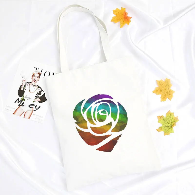 

Kawaii Vintage Canvas Tote Bag Handbag Six Colors of Love Rainbow Love Female Shoulder Shopping Bags Art Gothic Teacher Handbag