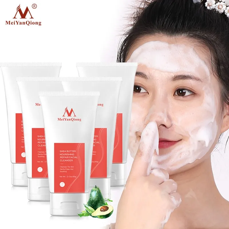 

5PCS Skin Clean And Soothing Face Wash Foam Care Shea Butter Nourishing Facial Cleanser Skin Care Whitening Gentle Cleansing