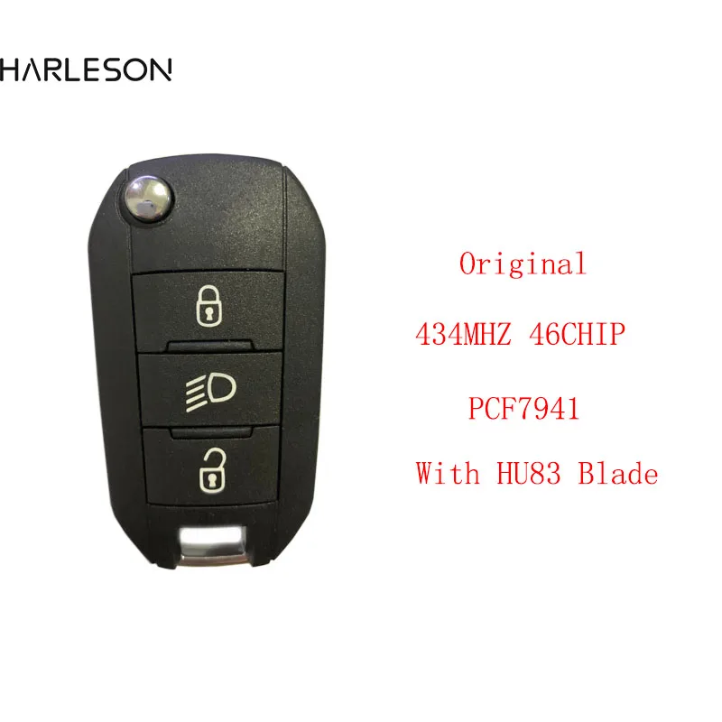 

434Mhz ID46-7941 Original Remote Flip key for Peugeot 208 308 508 2008 2012+ Hella Folding 3 Light Button Car Key Control