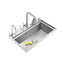 single kitchen dish washing basin manual large dishwashing basin 304 stainless steel nano sink with knife rest