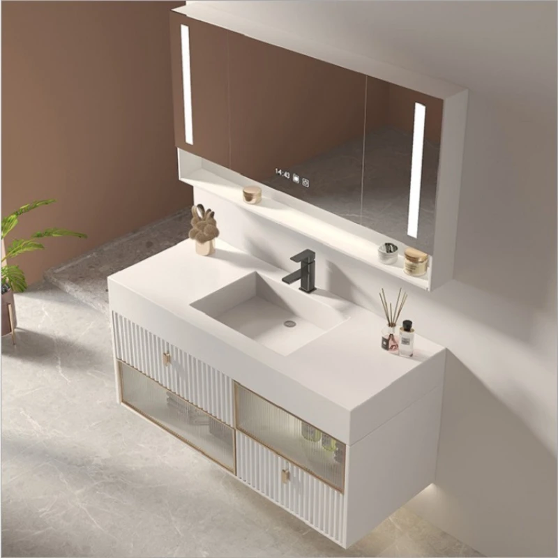 

Light luxury slate integrated bathroom cabinet modern minimalist washstand bathroom floor-to-ceiling smart face wash bathroom