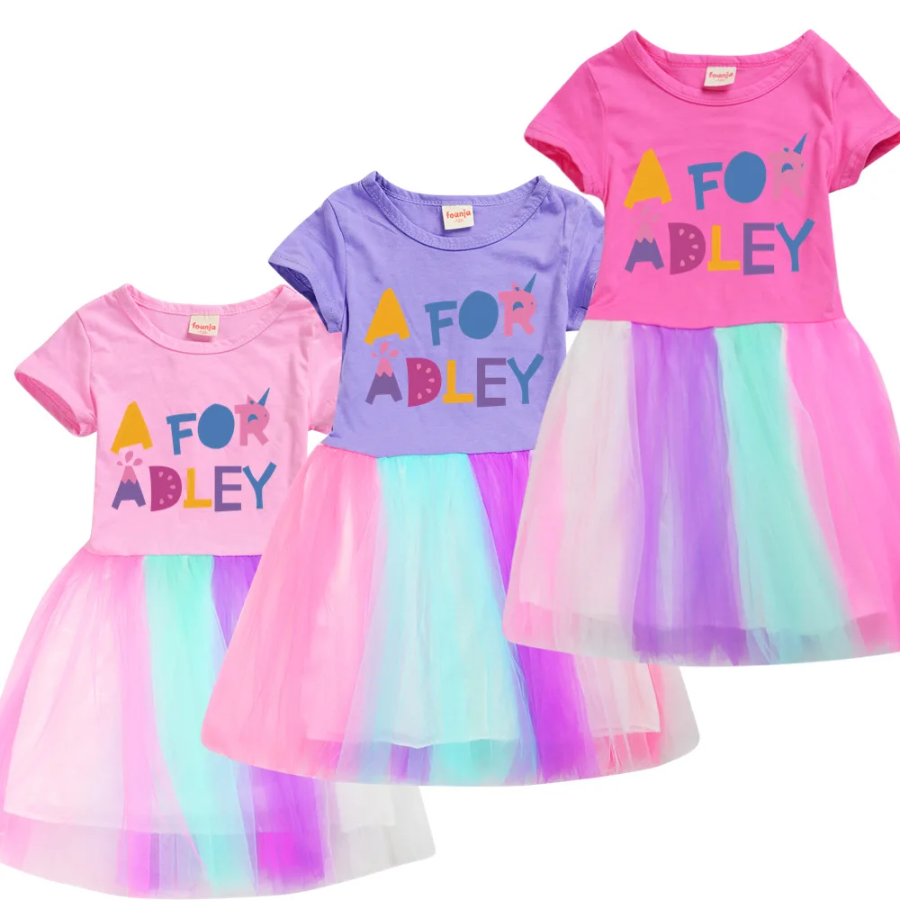 

Girls Clothes 2022 New Summer Princess Dresses Short Sleeve Kids Dress A FOR ADLEY Party Baby Dresses for Children Clothing 3-8Y