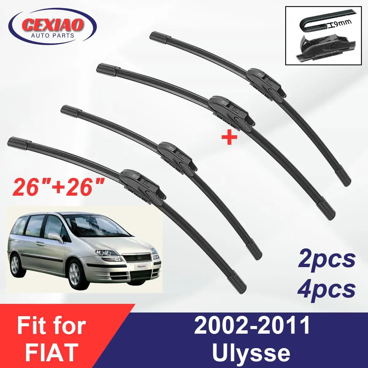 Щетки стеклоочистителя передние бескаркасные для FIAT Ulysse 2002-2011