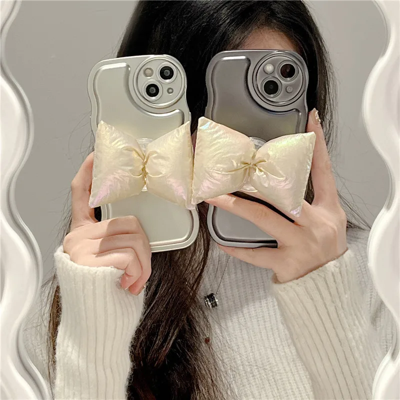 

Luxury electroplating Phone Case For iphone 14 Plus 13 12 11 Pro XS Max XR X Shockproof Protector cute Cover With holder bowknot