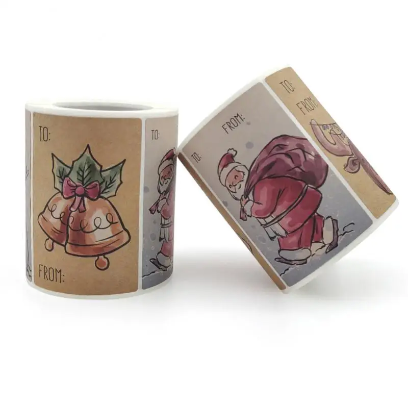 

250/рулон рождественских подарков, наклейка с Санта-Клаусом, снеговиком, этикетка, наклейка для украшения выпечки, из крафт-бумаги, наклейка н...