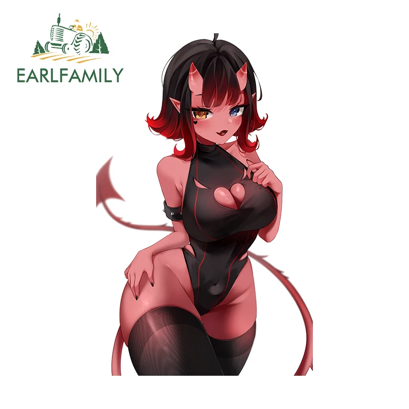 EARLFAMILY 13 см x 8 2 красивая девушка голова с двумя рожками автомобильная наклейка на