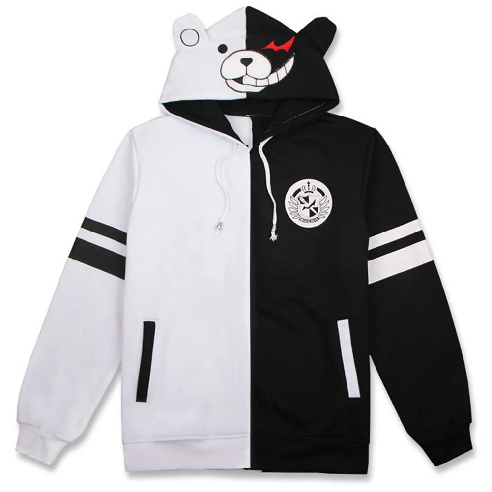 

S-5XL Danganronpa Monokuma Cosplay Costume Black White Bear Hoodie Pullover