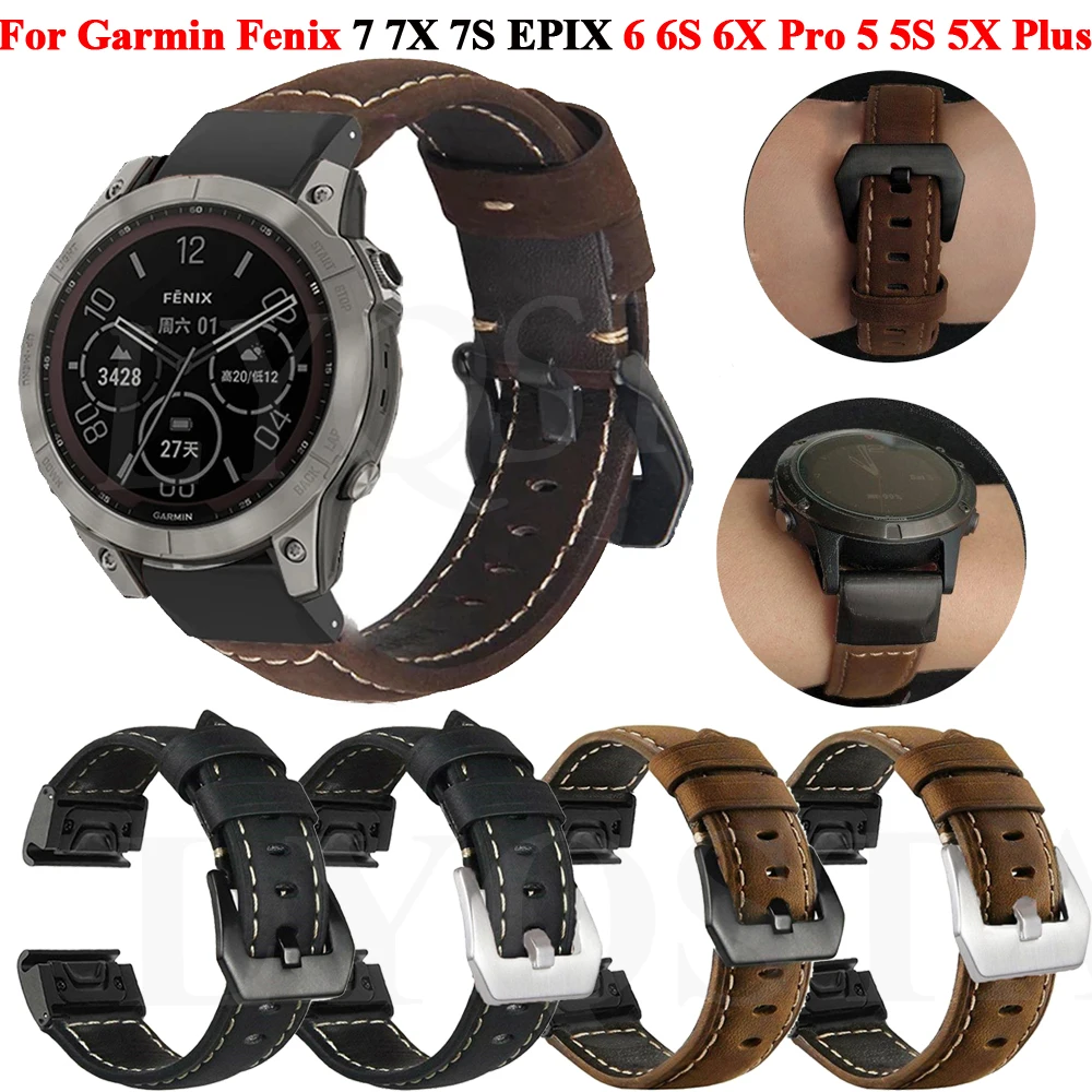 

Leather 26 22mm Smart Watch Band For Garmin Fenix 7 7X 7S 5X 5Plus 6 6X Pro 3 HR QuickFit Release Approach S62/S60 Correa Straps