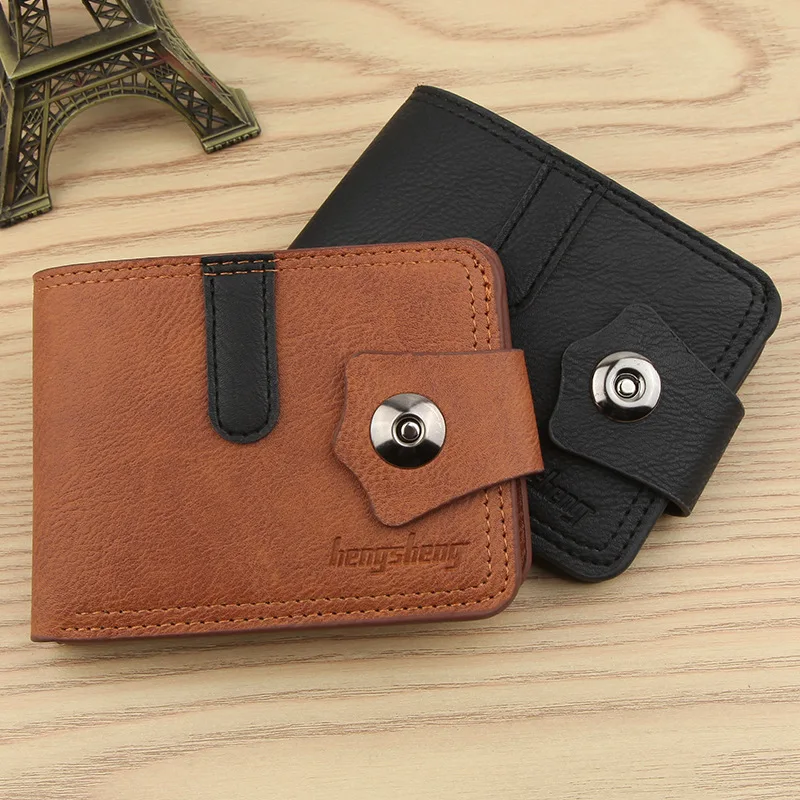 Мужской короткий кошелек из искусственной кожи вместительный многопозиционный