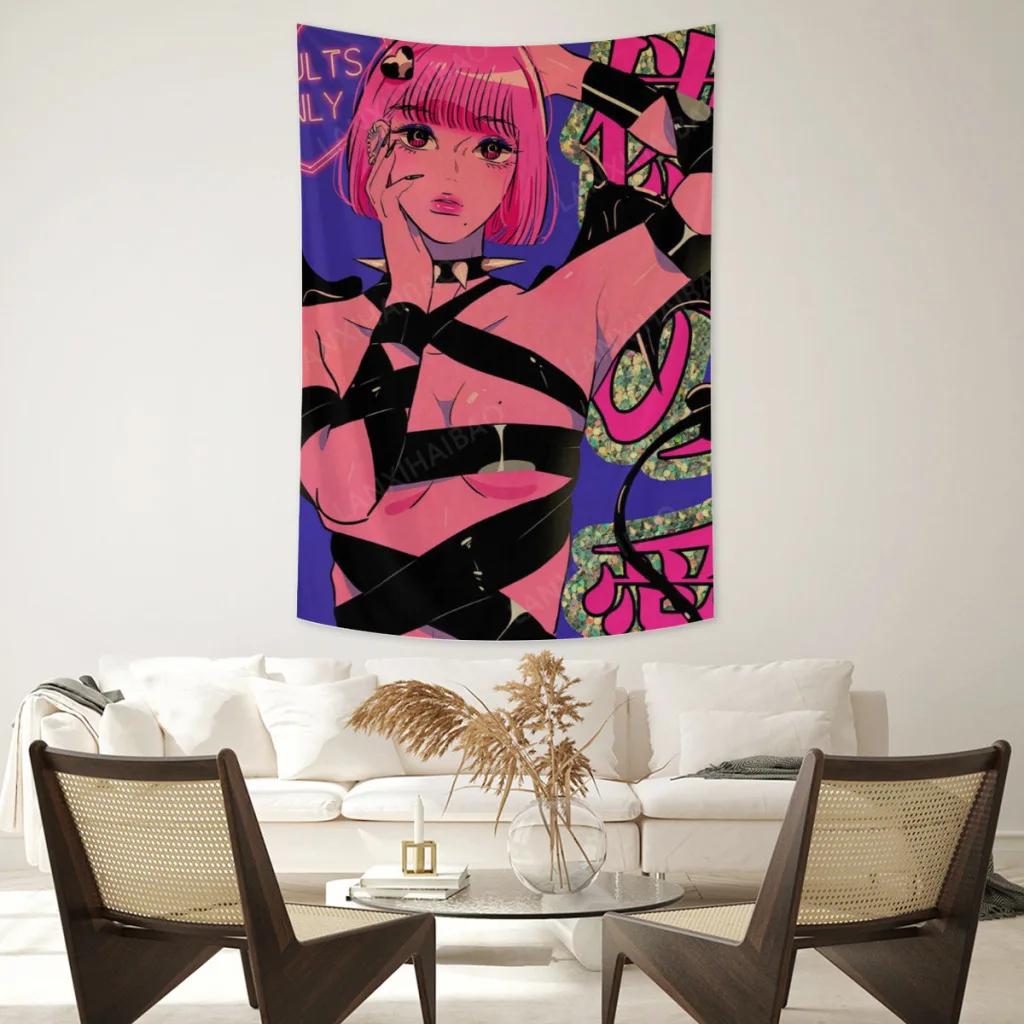 

Japanese-Anime-Decorative-Posters-Cartoon-Sweet-Girl-Tapestry Fabric Macrame Wall Hanging Beach Room Decor Cloth Carpet Yoga
