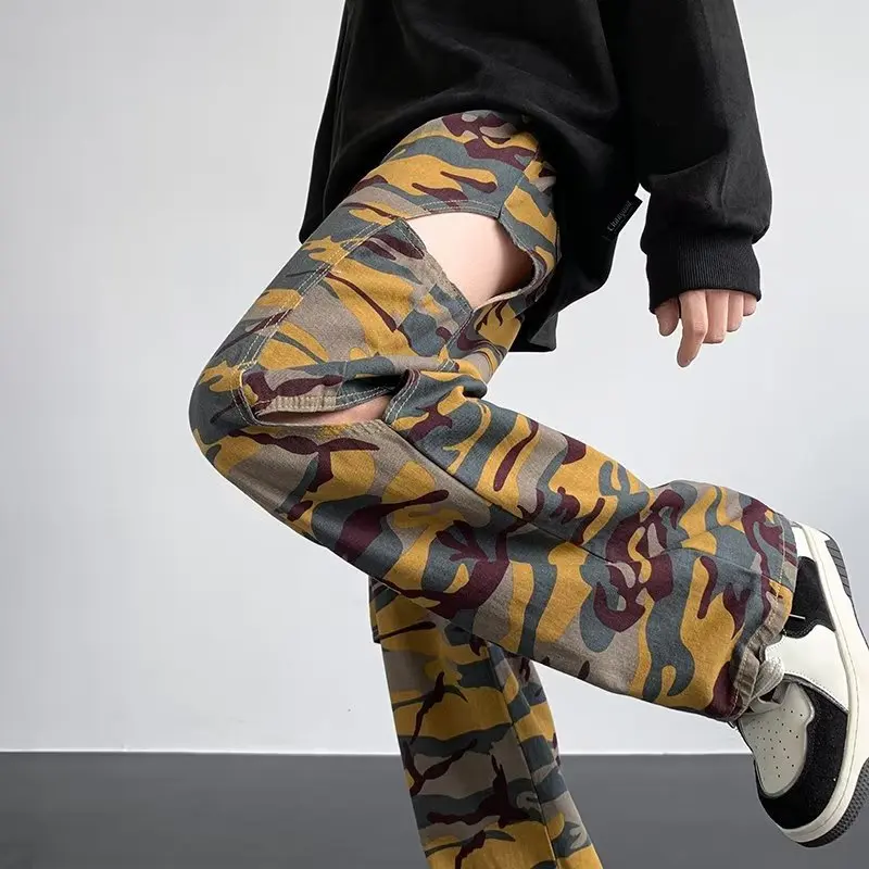

2023 Cyber Y2K Hollow Out Camouflage Baggy Tracksuit Cargo Pants For Men Clothing Women Wide Leg Long Trousers Vetements Homme