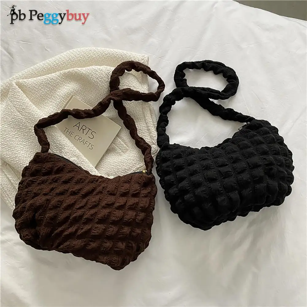 

Женская однотонная сумка на плечо, винтажная однотонная плиссированная сумка в клетку с принтом пельменей, Дамская маленькая сумка-мессенд...