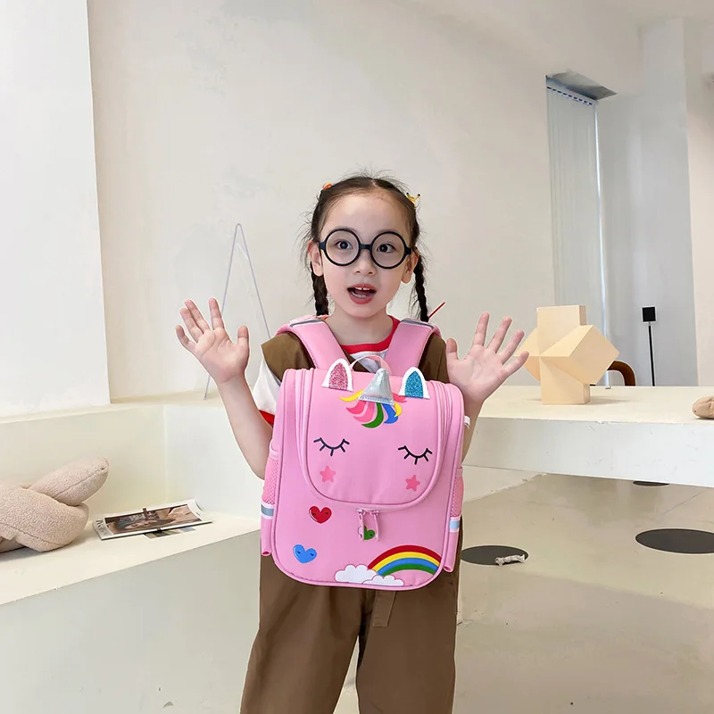 Children's Schoolbag Cartoon Lovely Unicorn Tiger Printed Lightweight Kindergarten Backpack for 3-6 Years Old Boys and Girls