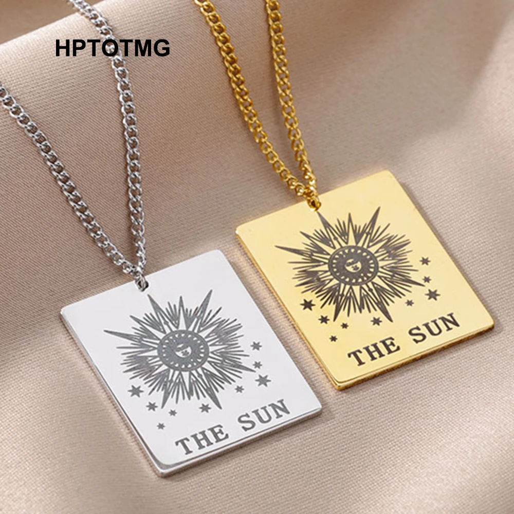 

Goth Vintage Tarot Necklaces for Women Men Stainless Steel Tarot Card Pendant Choker Chain Necklace Jewelry Gifts collier femme