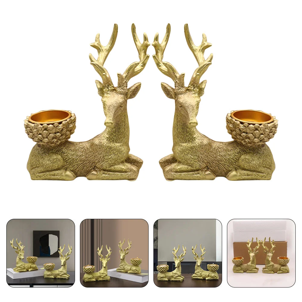 

Elkchristmas Resin Holder Decoration Candlestickdesktop Holders Stand Sculpture Decor Light Deer Tea Reindeer Ornament Holiday