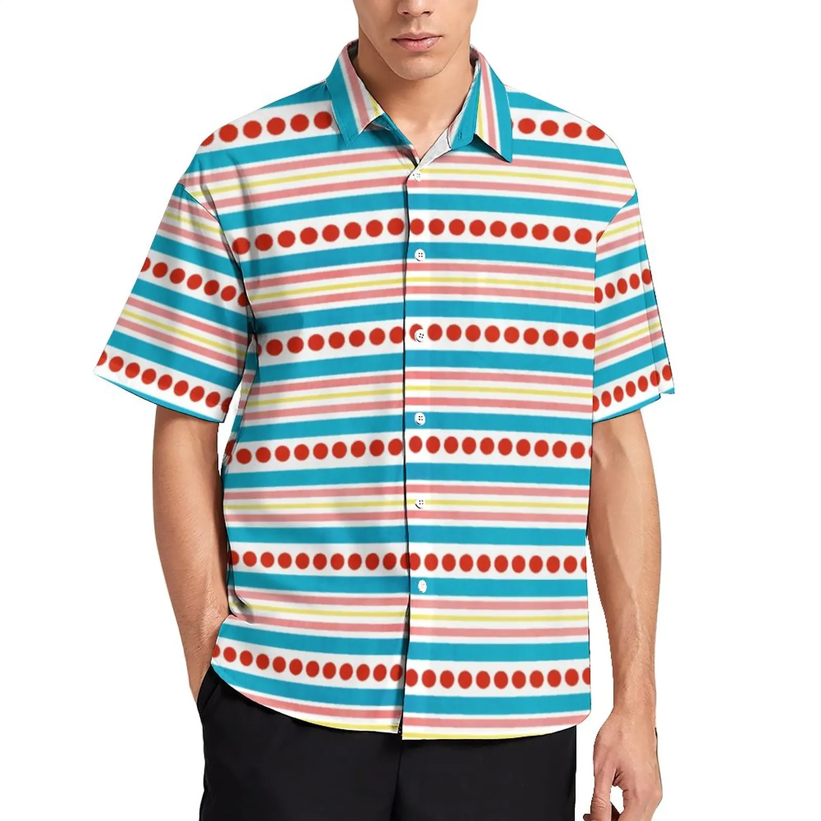 

Dots And Stripes Art Casual Shirt Modern Print Vacation Loose Shirt Hawaiian Fashion Blouses Short Sleeve Graphic Oversize Top