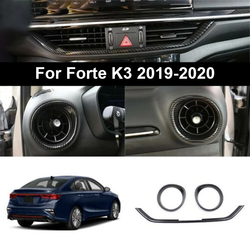 

3Pcs Car Interior Mouldings Stickers For Kia Forte K3 2019-2020 Central Console Air Outlet Vent Cover Trim Black
