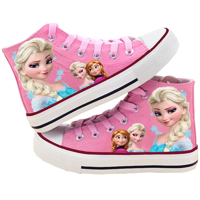 

Disney cartoon girl princess elsa shoes high-top children's canvas shoes frozen sneakers student Non-slip and lightweight shoes
