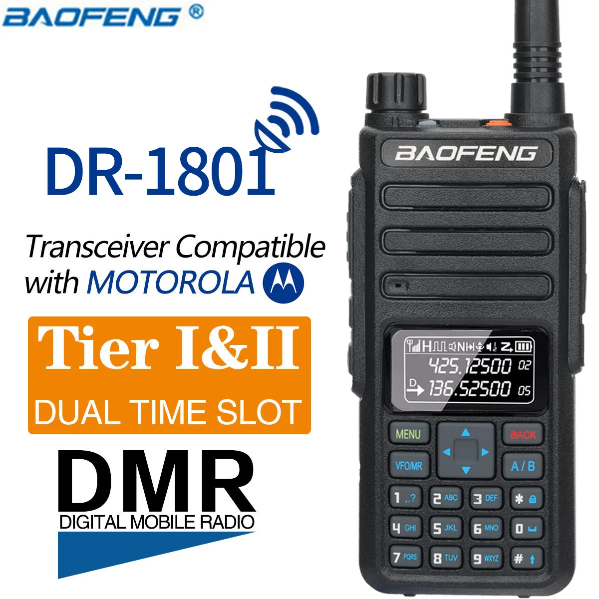New Baofeng DR-1801 Tier 1+2 Dual Time Slot Digital Walkie Talkie DM-1801 Updated UV Dual Band 136-174 & 400-470MHz DMR Radio