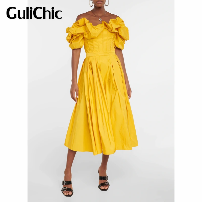 

7,22 GuliChic женское модное сексуальное Плиссированное длинное платье с воротником-лодочкой и коротким рукавом