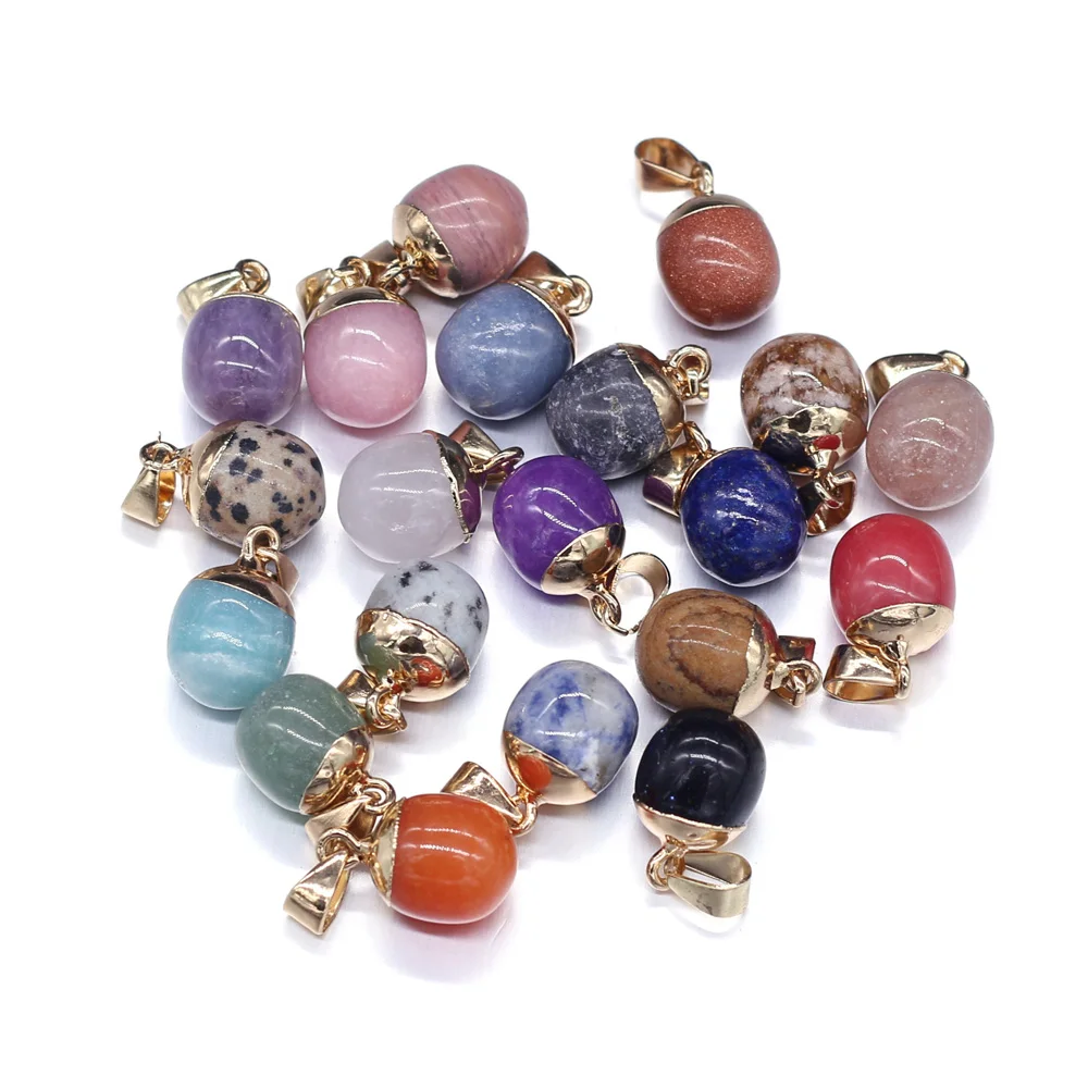 

Natural Stone Rose Quartz Amethyst Small Bean Pendant For Jewelry Making DIY Necklace Accessories Healing Gems Charm Gift13x18mm