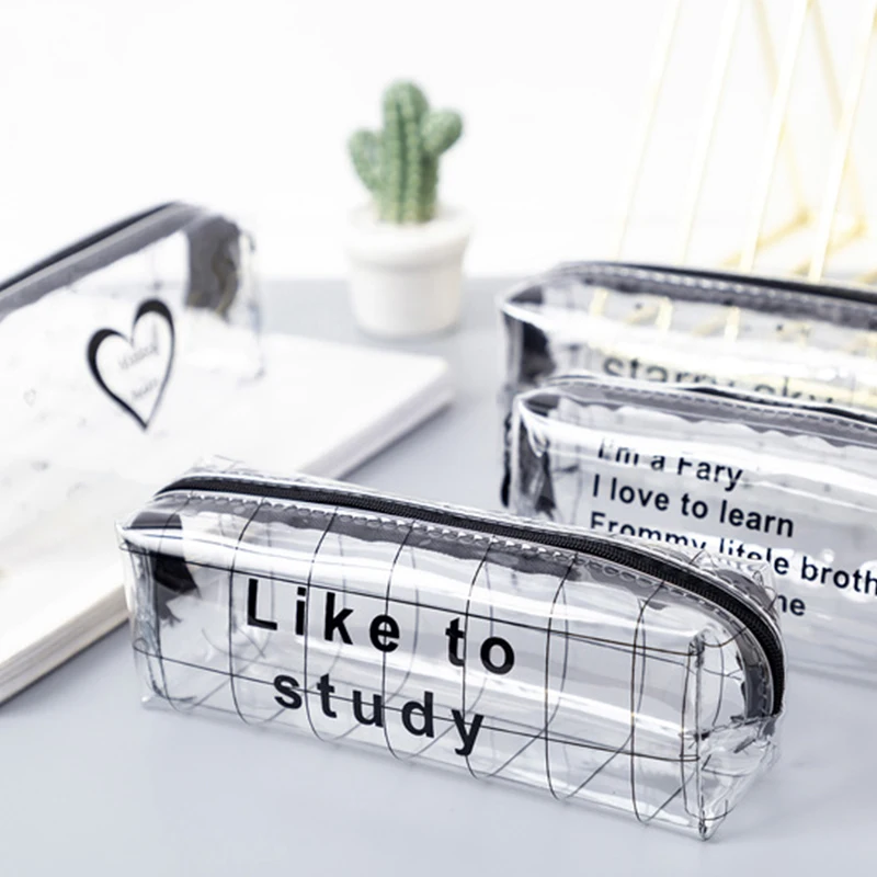 

1pc Kawaii Pencil Case Cartoon Transparent letter octagonal School Pencil Box