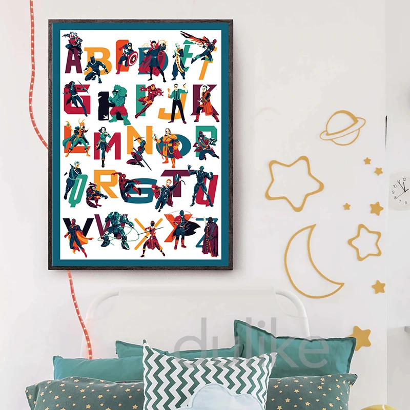 Супергерой алфавит художественные принты подарок для мальчиков супергерой Cinematic