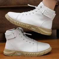 autumn winter ankle boots black pu leather men shoes brand outdoor high top desert hiking shoes tactical side zip platform boots