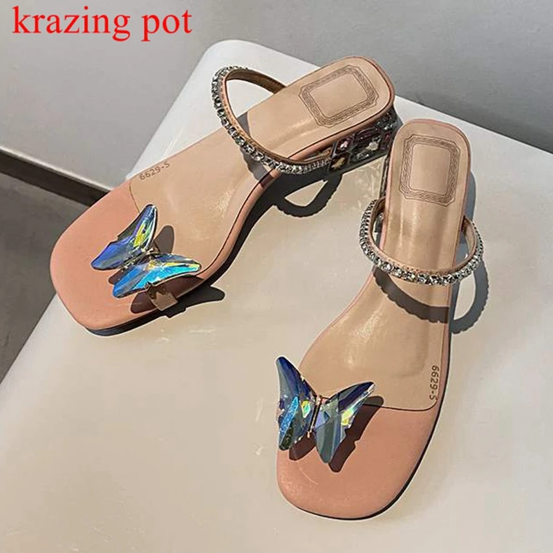 

Шлепанцы Krazing Pot пластиковые, сандалии на высоком каблуке, с открытым носком, украшенные кристаллами, с бантом-бабочкой, из ПВХ, летние