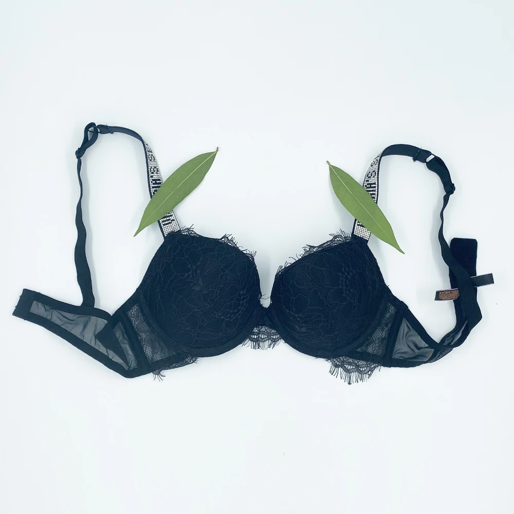 wholesale Women Push Up Bra Sexy VS Letter Rhinestones Lace Lingerie Bralette Womens Backless Intimates Pink Underwear lingerie