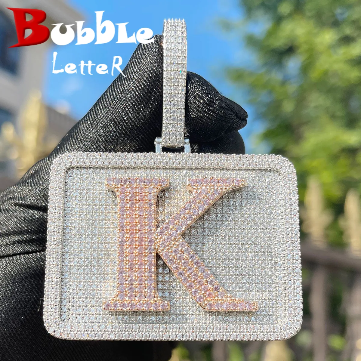 Bubble Letter Custom Name Necklace for Men Micro Pave Prong Setting Iced Out Personalized Pendant Dog Tag Charm Hip Hop Jewelry