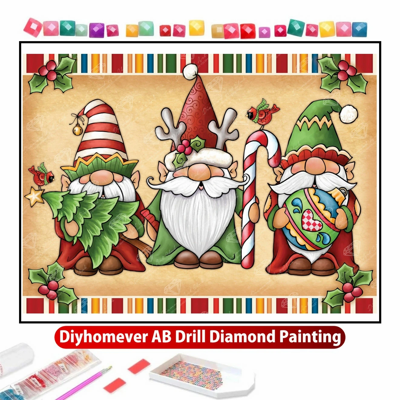 

Christmas Gnome Trio 5D DIY AB Diamond Painting Embroidery Cartoon Santa Claus Art Handmade Cross Stitch Mosaic Home Decor Gift