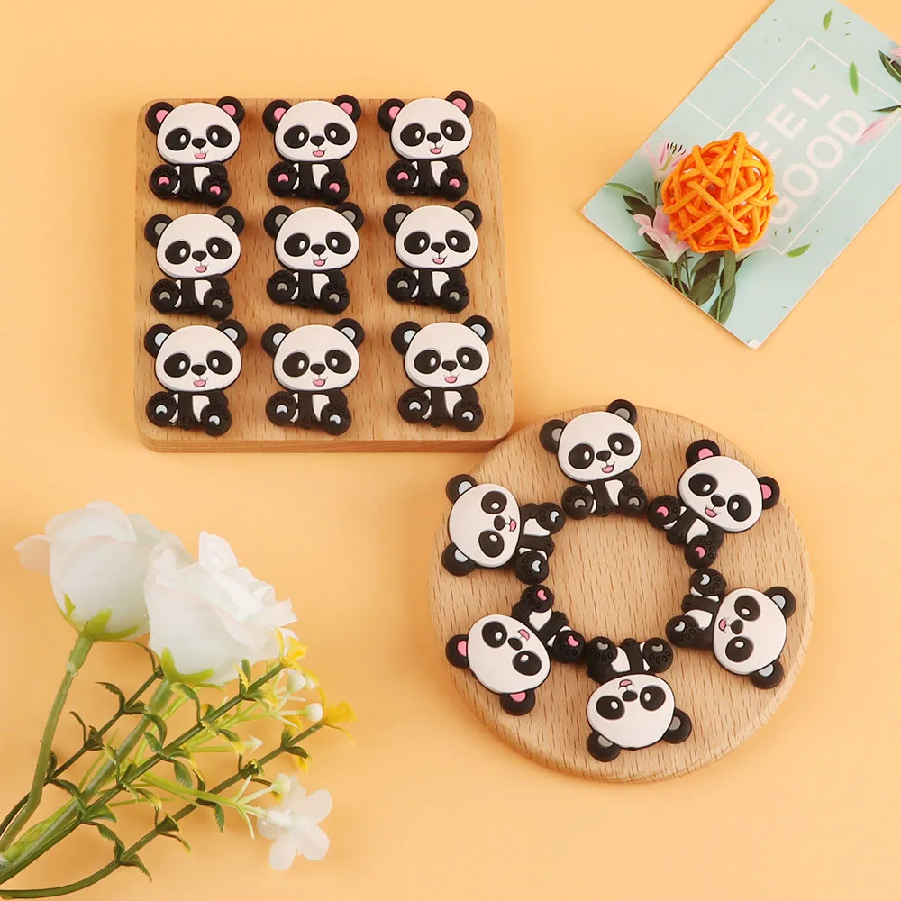 

5/10Pcs Food Grade Silicone Beads Chinese Panda Silicone Teether Chewing Beads Cartoon Animal DIY Baby Pacifier Chain Toy