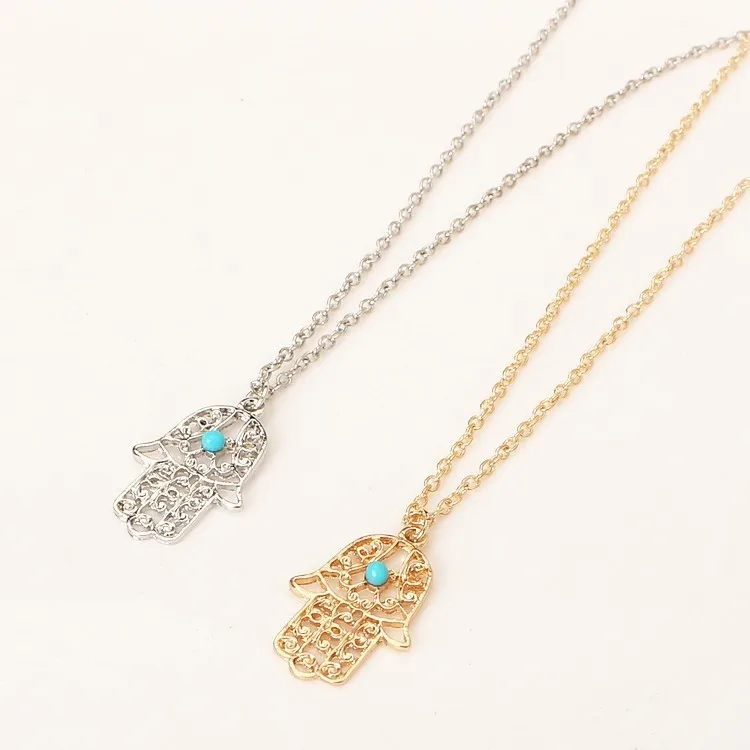 

Hollow Fatima Palm Necklace Clavicle Chain Sweater Necklace for men women