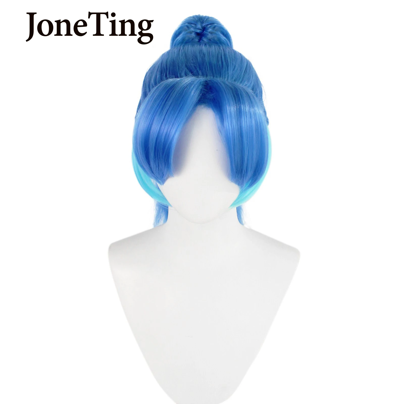 JT Synthetic Blue Long Straight Hair with Bangs Wig Lolita Light Blue Hair with Ponytails Cosplay Wig Heat Resistant Fiber Wig