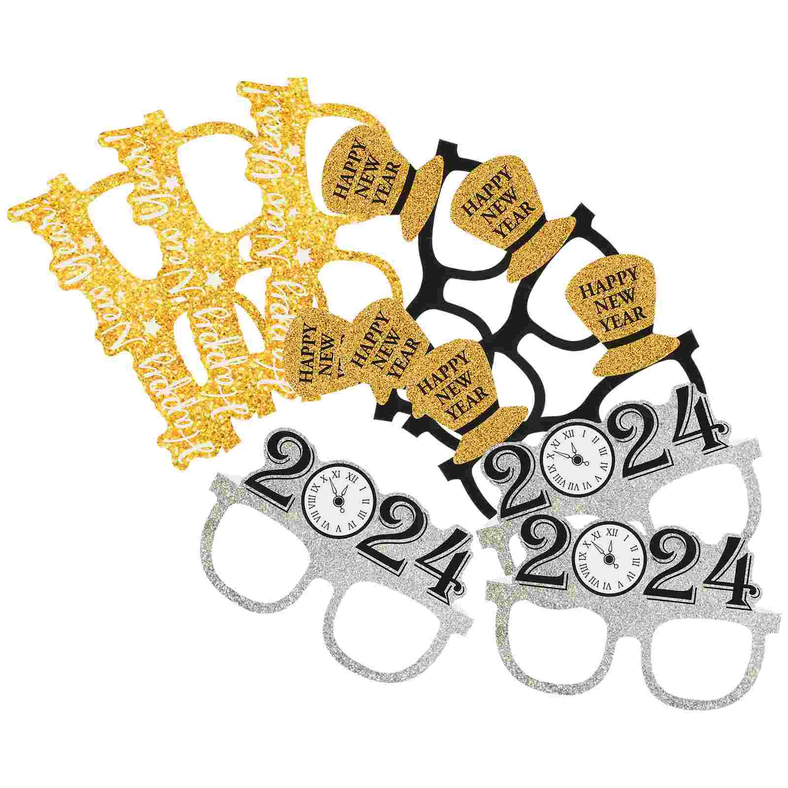

9pcs Paper Glasses Happy New Year 2024 Party Glasses Eyewear Party Props