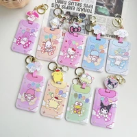 kawaii anime sanrio hello kitty cinnamoroll my melody keychain pendant cute card holder plastic lanyard card holders for girl