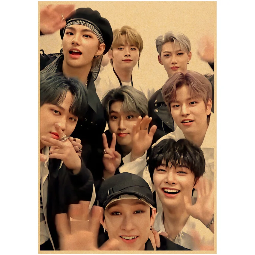 Ретро-постер Vintage Korean Kpop Stray Kids Cartoon Kraft Paper для декора дома и комнаты