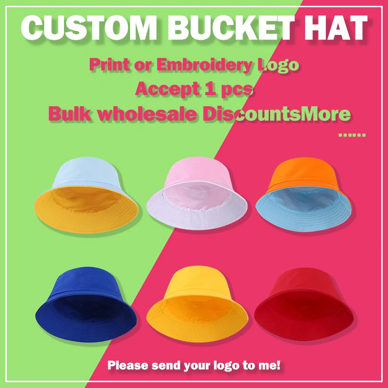 

2022 Custom Bucket Hat Double-sided Wearing Korean Simple Wild Casual Men's Caps Outdoor Sunshade Women's Hats Printing Logo