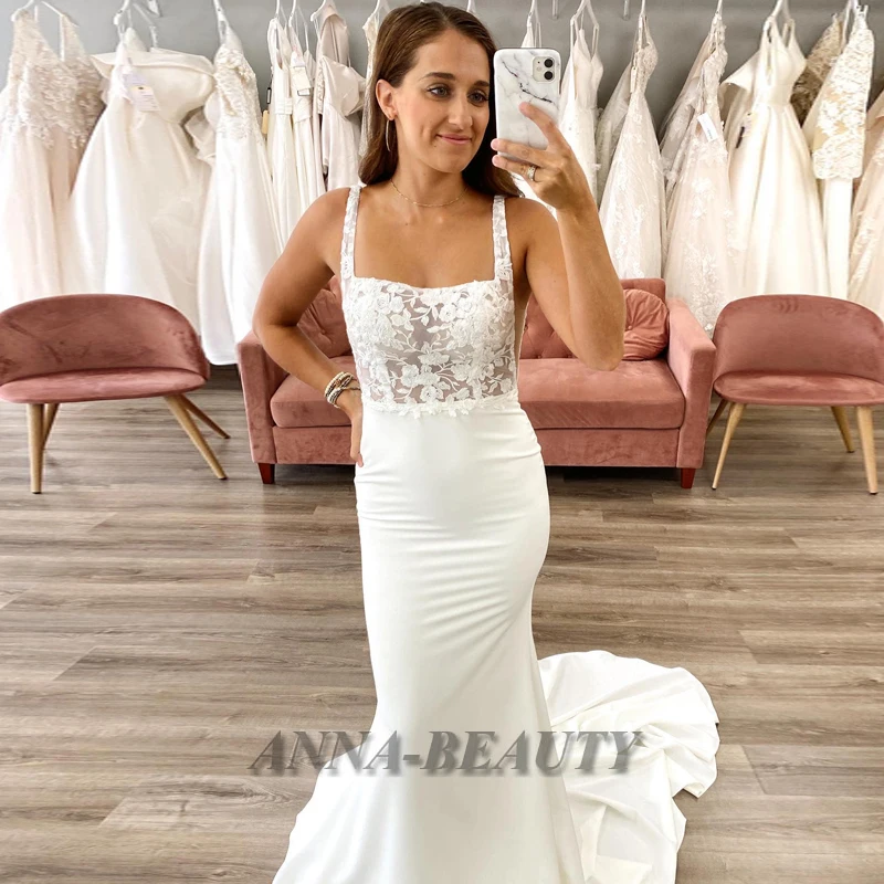 

Anna Stain Tank Strapless Wedding Dresses Appliques Trumpet Sweep Train Illusion Vestido De Casamento Dropping Shipping