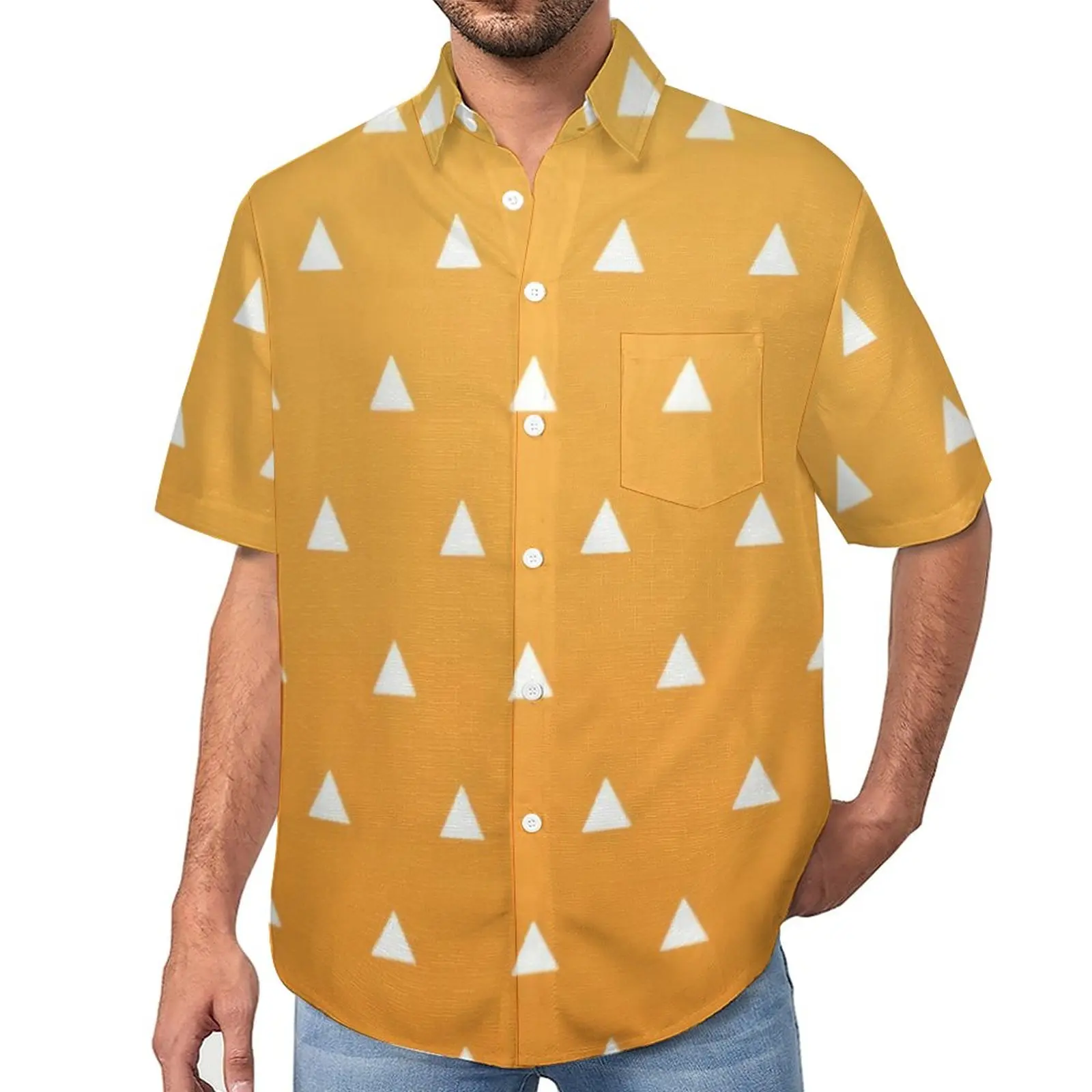 

Agatsuma Zenitsu Beach Shirt Demon Slayer Anime Kimetsu No Yaiba Hawaiian Casual Shirts Male Vintage Blouses Short Sleeve Top